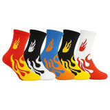 Mercehive Pack Of 5 Flame Pattern Crew Socks For Men & Women, Colorful Fire Design Cotton Crew Length Socks, Breathable Soft Dur