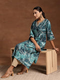 Libas Women'S Silk Floral A-Line Kurta (29225 Blue Blue Xl