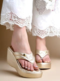 Shoetopia Women'S Stylish & Durable Synthetic Wedge Sandals With Resin Footwear Comfort Perfect For Casual & Dressy Occasions Trendy Design Adjustable Fit-Golden-Eu38,Golden,5,B0F318WKQM