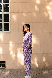 Anni Designer Women'S Chanderi Cotton Short Length Printed Co-Ord Set (Cst Purple Co-Ord-Nkl_Xxl_Purple_Xx-Large),Purple,2XL,Chanderi Cotton,Co-Ord Set,Kurta, Shirt