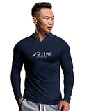 Eyebogler Mens Dry Fit Hooded Neck Full Sleeve Casual Tshirt Navy Blue,Navy BlueApparel,L
