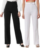 Kotty Pack Of 2 Women Regular Fit Viscose Rayon Trousers,White: BlackApparel,30