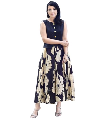 Gosriki Women'S Rayon Viscose Printed Skirt And Top Dress Set (Bakul Black-Gs_M_Black_Medium),Black,,B0DYNYF19H