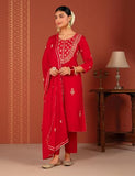 Kaari Roman Silk Womens Kurta Set (KAAAW24WSKD-70019_Bridal Red_XL)