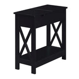 Convenience Concepts Oxford Flip Top End Table with Charging Station and Shelf, Black