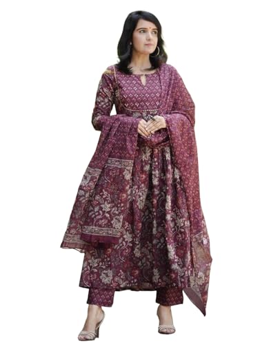 Alvami Women Anarkali Kurta and Pant Set with Dupatta (XXL) Maroon