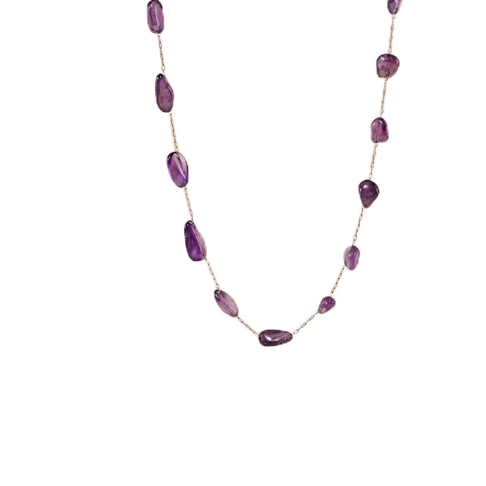Natural Amethyst Bead Necklace for Women Handcrafted Irregular Purple Gemstone Chain Boho Chic Minimalist Jewelry Lightweight