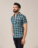 Toplot Men'S Regular Fit Casual Shirt Checks Design With Spread Collar & Half Sleeves (Chex-Shirt-5177-Sky-L),Sky,,B0CYGMMWKZ