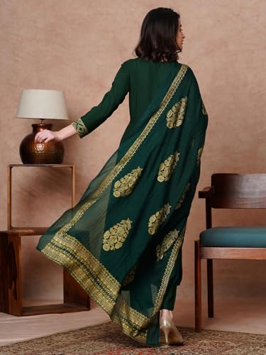 Anni Designer Women'S Rayon Blend Solid Anarkali Kurta With Pant & Dupatta (Magic-Green-Ndm_S_Green_Small),Green,S,Rayon Blend,Anarkali,Kurta, Scarf