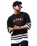 Eyebogler Oversized Loose Baggy Fit Drop Shooulder Half Sleeves Cotton Blend Printed T-Shirt For Men Black White,Black WhiteApparel,2XL