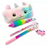 Eclet 5PCS Combo Set with Fur Pouch, Unicorn Pen & Pencil & Eraser | Cute Stationery Gift Kit for Kids & Girls YS