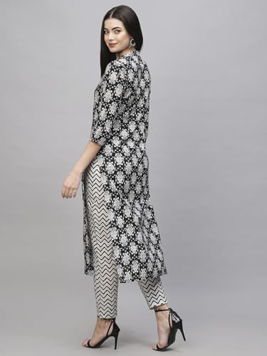 Anni Designer Women'S Cotton Blend Straight Printed Kurta With Pant (Babita Black_L_Black_Large),Black,L,Cotton Blend,Babita_1423,Kurta
