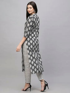 Gosriki Women'S Cotton Blend Straight Printed Kurta With Pant (Babita Black-Nw-Gs_M_Black_Medium),Black,,B0CSG396FJ