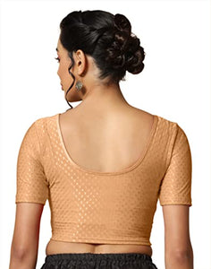 Toplot Cotton Blend Lycra Stretchable Round Neck Blouses For Women Readymade (Blouse-5058-Cream-32),Beige,32,B0BX5TLY3Z
