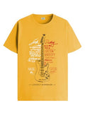 Adro Guitar Design Printed T-Shirt For Men - 100% Cotton, Regular Fit, Soft Breathable Fabric | Rn23-M-Gtr-Mu-2Xl Mustard