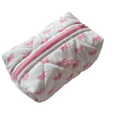 irLocy Coquette Bow Y2k Makeup Bag Cute Quilted Make Up Pouch Small Preppy Floral Cosmetic Bag Toiletry Organizer Bag (Pink bow 