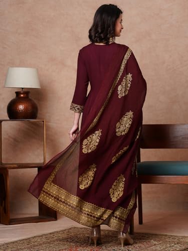 Anni Designer Women'S Rayon Blend Solid Anarkali Kurta With Pant & Dupatta (Magic-Wine-Nb_L_Wine_Large),Wine,L,Rayon Blend,Anarkali,Kurta, Scarf