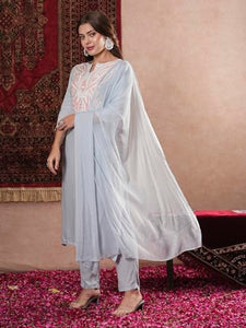 Gosriki Women'S Cotton Blend Embroidered Straight Kurta With Pant & Dupatta (Gudali Blue-Vks07-Gs_S_Blue_Small),Blue,,B0DM1VYSWP