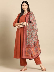 Anni Designer Women'S Cotton Blend Anarkali Solid Regular Fit Kurta With Pant & Dupatta (Utsav Peach_5Xl_Peach_Xxxxx-Large),Peach,5XL,Cotton Blend,UTSAV PEACH_1446,Dupatta