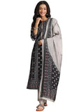 Libas Womens Printed Silk Blend Straight Kurta With Trousers And Dupatta