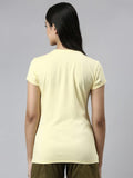 Enamor Essentials Short Sleeve Round Neck Slim Fit Stretch Cotton Tshirt For Womens-E147 (E147_Lemon Cream_M)