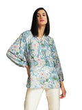 Leriya Fashion Women's Rayon Floral Printed Shawl Collared Neck Fancy Shirt Style Western Top for Girls Long Cuff Sleeves Shirt 