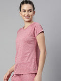 Enamor Athleisure Women's Raglan Sleeves Scoop Neck Slim Fit Quick Dry 4 Way Stretch Antimicrobial Active Tee with Reflective Graphic- E089(E089-Strawberry Mel W/Matrix Ref-L),Stberrymel W/Matrix
