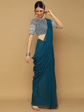 Satrani Womens Knit Pure Georgette Saree (2629S104N_Teal Green)