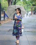 Anni Designer Women'S Cotton Blend Straight Printed Kurta With Pant (Barish Blue_5Xl_Blue_Xxxxx-Large),Blue,5XL,Rayon Viscose,Regular,