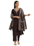 Libas Women'S Pure Cotton Yoke Design Kurta Sets (49122_Brown_L)