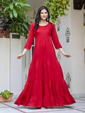 Gosriki Women'S Cotton Blend Solid Traditional Ethnic Long Flared Gown (Shasha Red-Gs_Xl_Red_X-Large),Red,,B0D41R91N1