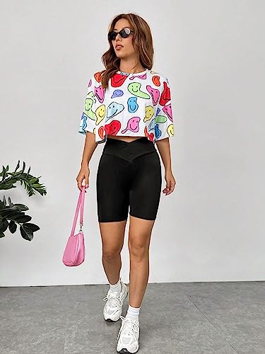 Toplot Women'S Casual Printed Crop Top With Half Sleeve Pack Of 2 (Combo-5098-Mlt-Sml-L),Multi-Smile,,B0CFTW8J4F