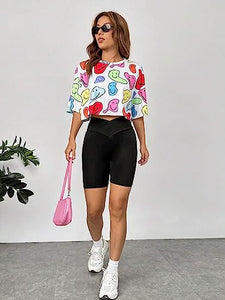 Toplot Women'S Casual Printed Crop Top With Half Sleeve Pack Of 2 (Combo-5098-Mlt-Sml-L),Multi-Smile,,B0CFTW8J4F