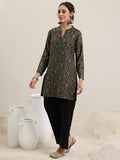 Libas Womens Woven Design Wool Straight Kurta With Palazzos Black L
