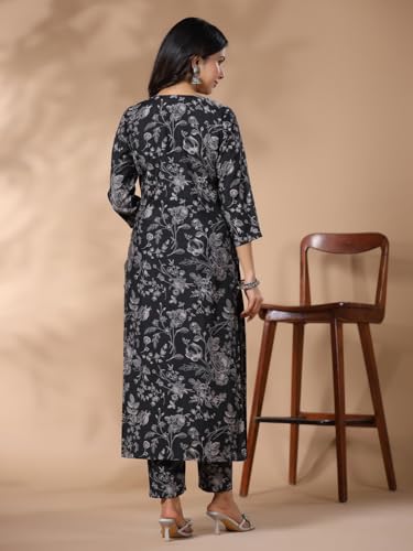 Anni Designer Women'S Rayon Blend Straight Printed Kurta With Pant (Lmt Blue-Nws_M_Blue_Medium),Blue,M,Rayon Blend,Classic,Kurta