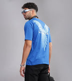 Kyda Men'S 100% Pure Cotton Relaxed Fit Drop Shoulder Premium Front & Back Printed Blue Oversized T-Shirt For Summer,BlueApparel,2XL