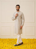 Jompers Men'S Grey Chikankari Embroidered Kurta Pyjama Set. (Grey, L)