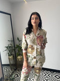 Lookmark Women'S Kurta Set With Floral Print And Cotton Blend Fabric With Pant (Az-Lm-Og-Ks2149-M) White