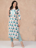 Anni Designer Women'S Cotton Blend Straight Printed Kurta With Pant (Fte19 Blue_L_Blue_Large),Blue,L,Cotton Blend,Regular,