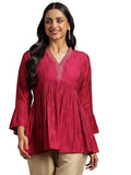 Libas Women'S Silk Blend Woven Design A-Line Kurti (29154 Magenta