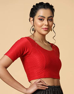 Toplot Cotton Blend Lycra Stretchable Readymade Blouses Pack Of 2 (Combo-5058-Rnp-Red-36),Rani Pink-Red,36,B0CV58Y1TX