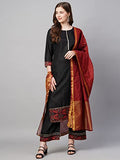 Gosriki Women'S Cotton Straight Kurta With Palazzo & Dupatta (Kpzd-Cot-10100-Black_M-Go_Black_Medium),Black,,B09P665YBX