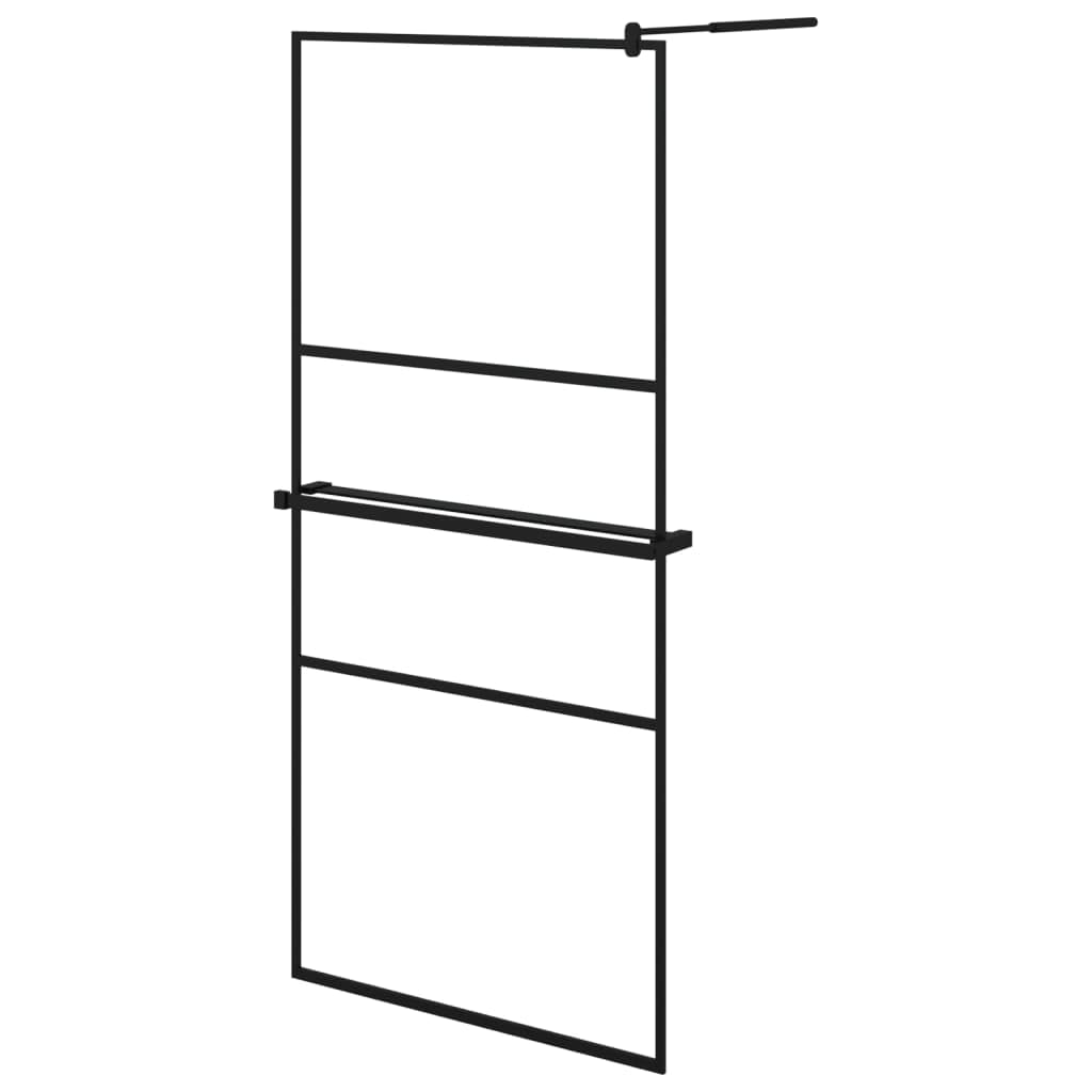 'Vidaxl Walk-In Shower Wall With Shelf, Durable Esg Glass And Aluminum Construction, Adjustable Profile, Practical And Minimalist Design - Black