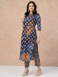 Anni Designer Women'S Cotton Blend Straight Printed Kurta With Pant (Sitana Blue_Xl_Blue_X-Large),Blue,XL,Cotton Blend,Regular,Kurta