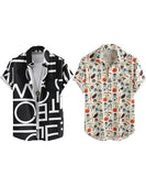 LookMark Men's Cotton Blend Casual Beach Wear Shirts | Stylish Printed Shirts for Men | Comfortable Summer Wear | Party Vacation & Daily Casuals (Pack of 2) (Printed Shirt ADAM Black-Veg-L),Black-Beige
