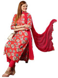 Anni Designer Women'S Cotton Blend Straight Printed Kurta With Pant & Dupatta (Tashi Pink-Jl_S_Pink_Small),Pink,S