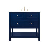 Elegant Decor Metropolis 36 Solid Wood And Metal Single Bathroom Vanity In Blue