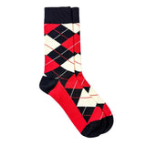 The Tie Hub Argyle Red, Black & White Bright Socks For Men Cotton Crew Socks