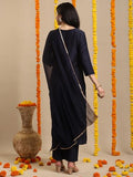 Gosriki Women'S Rayon Blend Straight Embroidered Kurta With Pant & Dupatta (Paan Blue-Gs_M_Blue_Medium),Blue,,B0DHQKMRXC