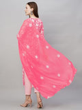 Anni Designer Women'S Cotton Blend Straight Printed Kurta With Pant & Dupatta (Mei Pink_L_Pink_Large),Pink,L,Cotton Blend,Regular,Dupatta